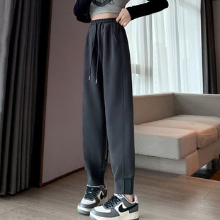 唐狮深灰色运动裤女2025秋季新款束脚卫裤宽松独特超好看休闲裤子