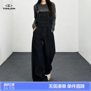 唐狮牛仔背带裤女2026秋季新款显瘦减龄阔腿宽松休闲高腰连体裤GB