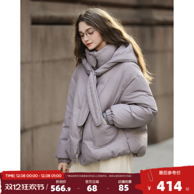 唐狮2025冬季短款羽绒服女连帽紫色小个子穿搭宽松休闲风爱心少女