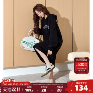 针织裙黑色裙子y1 宽松长袖 唐狮连帽加绒卫衣裙女长款 连衣裙秋冬款