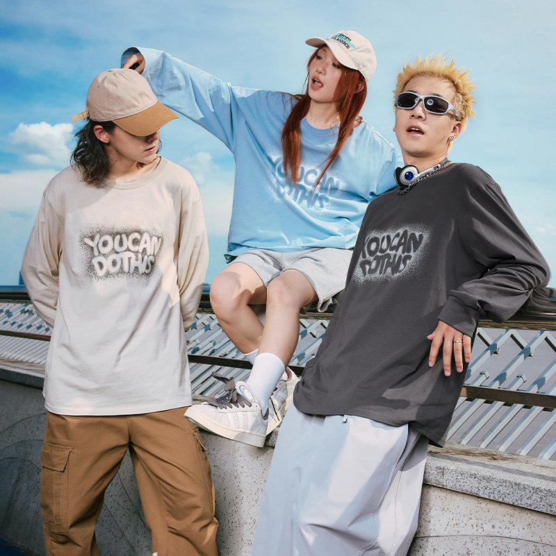 唐狮2024新款男前胸大图案印花圆领男前胸大图案印花圆领长袖T恤