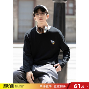 唐狮2026春秋长袖 t恤男腊肠狗圆领纯棉黑色白色内搭衣宽松休闲风