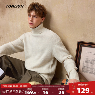打底舒适 黑色内搭宽松慵懒风毛线衫 唐狮2025冬季 高领毛衣男生新款