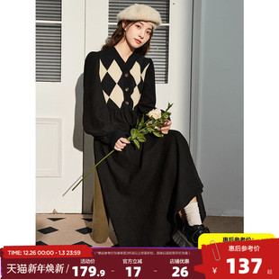 毛衣裙冬季 针织连衣裙长裙女黑色长款 内搭打底裙q2 秋冬款 唐狮长袖