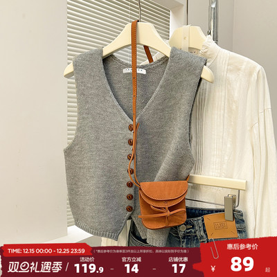 唐狮2025秋冬毛衣女复古简约V领开衫针织马甲外穿百搭高级感上衣