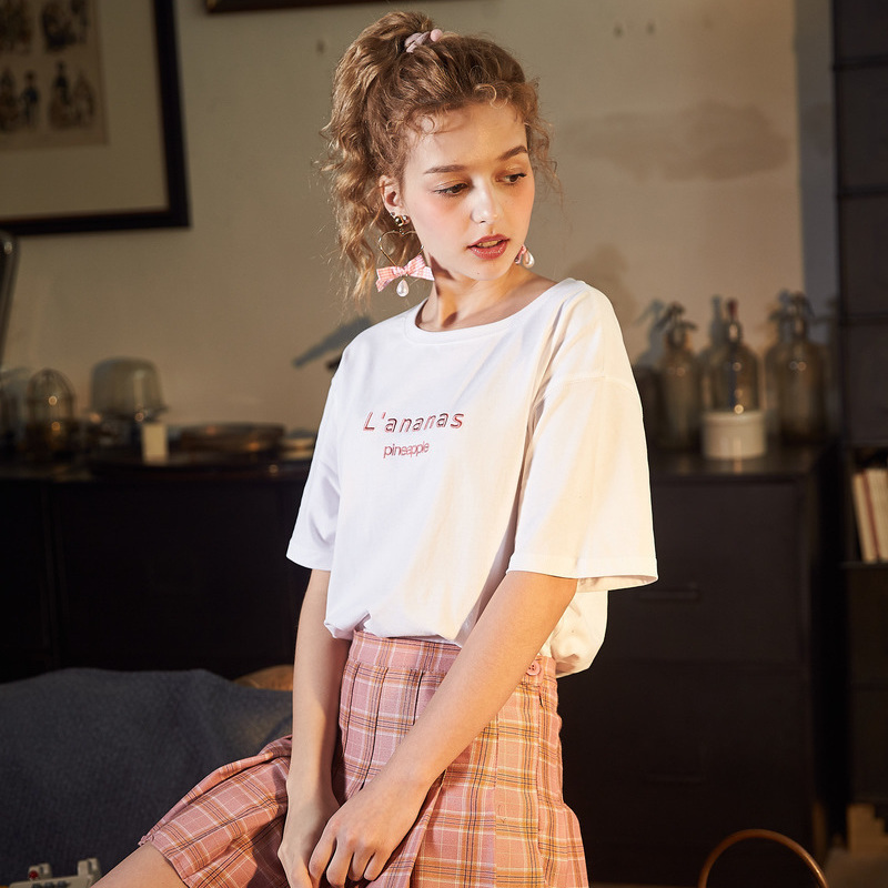 ÌÆÊ¨2018Ïļ¾Ð¿îÅ®×°º«°æ¿íËɶÌÐätÐôÅ®chic°ëÐä´òµ×ÌåÐôÉÏÒ·þ