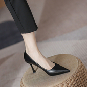 真皮礼仪高跟鞋 黑色单鞋 女软底久站不累脚空乘正装 通勤职业工作鞋