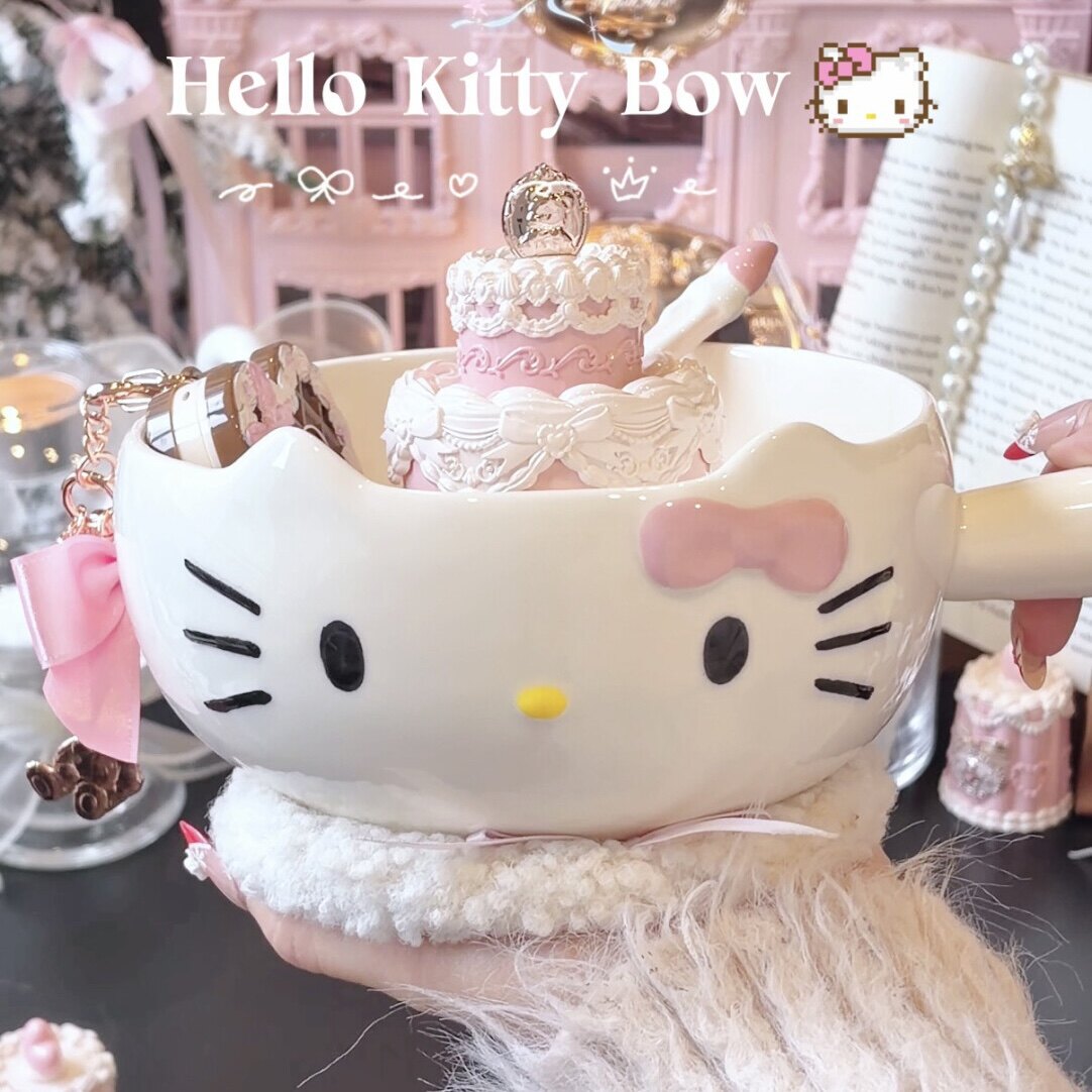 可爱餐具hellokitty单柄碗陶瓷大容量女生家用饭碗宿舍防烫面汤碗