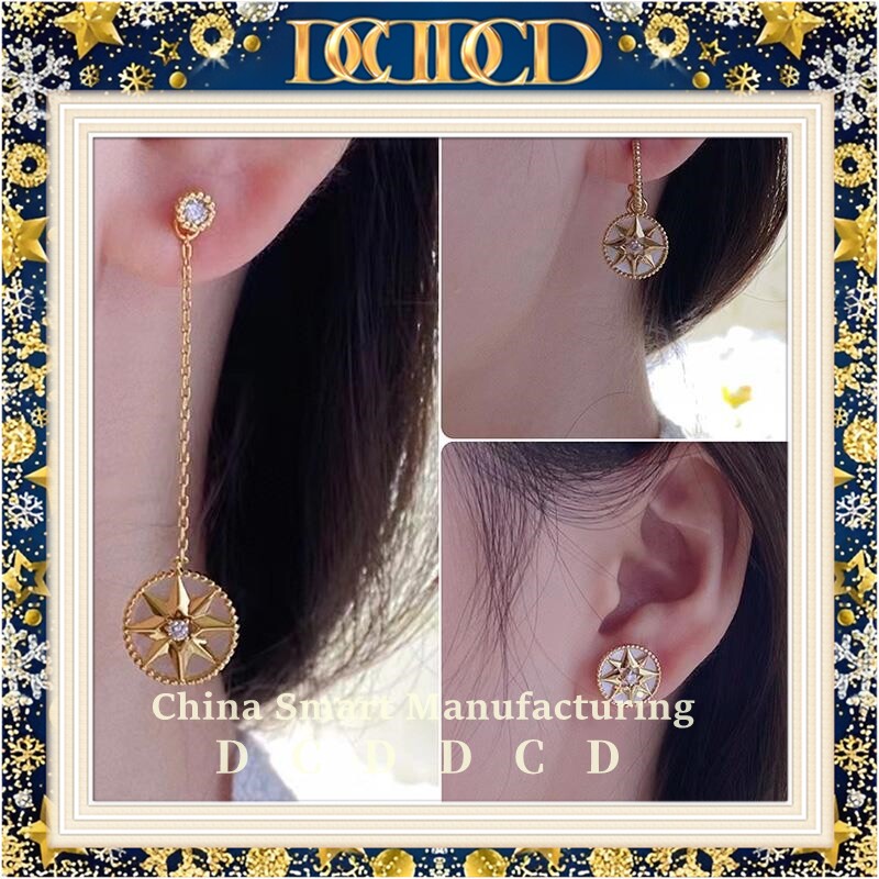 D C D D C D家幸运双罗盘耳环女高级感八芒星耳钉长款白贝母耳饰