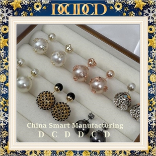 D C D D C D家新款珍珠耳钉女气质大气双珠耳环精致高级感CD耳饰