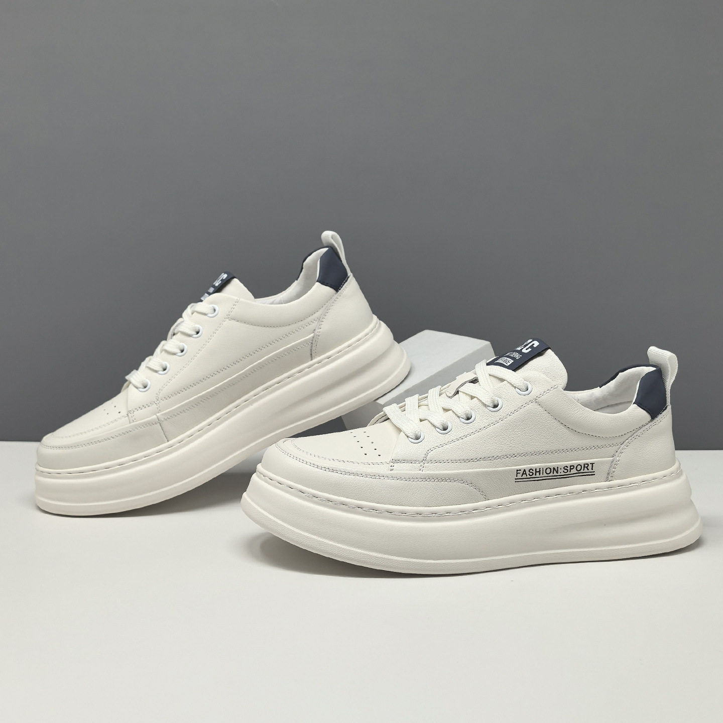 男士头层牛皮厚底透气板鞋男款潮鞋真皮欧洲站男鞋欧拼色休闲鞋