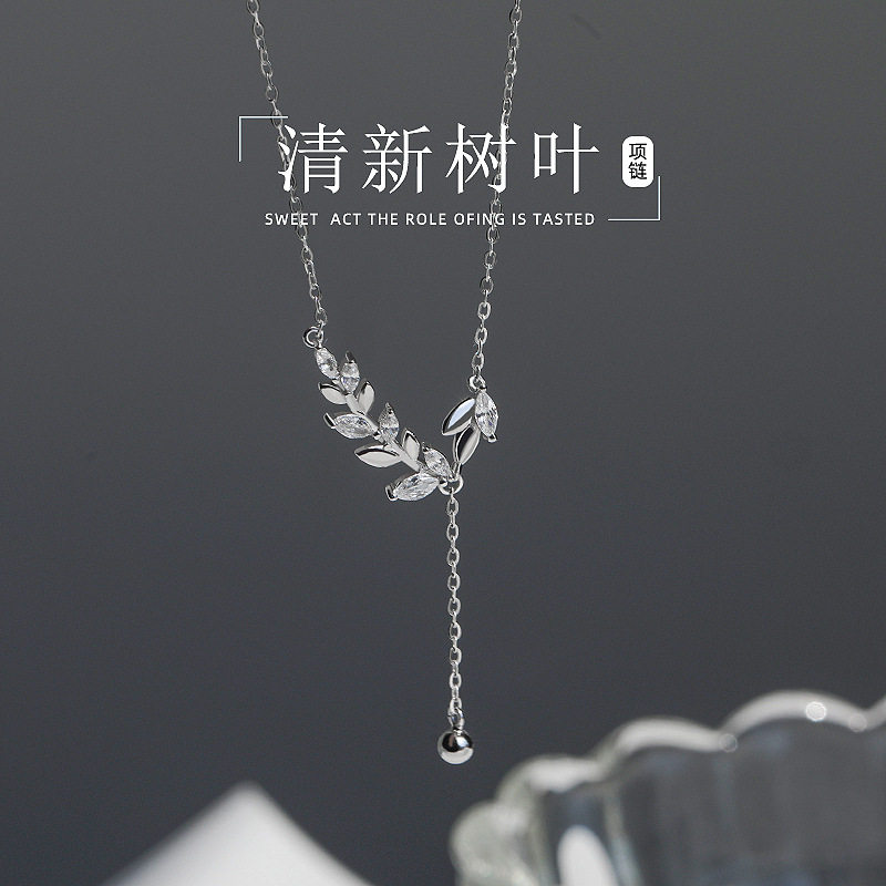 韩版森系跨境冷淡风新品配饰小清新流苏镶钻麦穗s925纯银项链