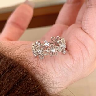 S925纯银蕾丝花环戒指花影织情镂空花瓣花朵戒指小众设计感指环