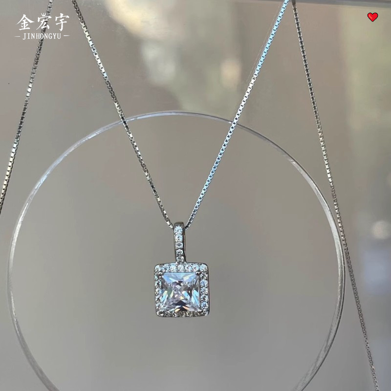s925纯银小方塘项链女欧美时尚轻奢小众ins风锆石气质百搭锁骨链