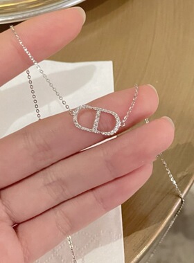 s925纯银猪鼻子项链韩版感cd字母吊坠配饰新品锁骨链跨境