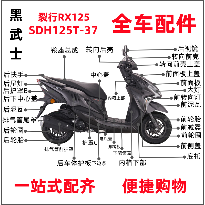 适用新大洲本田SDH125T-37裂行RX20特别版黑武士护板侧盖边条外壳
