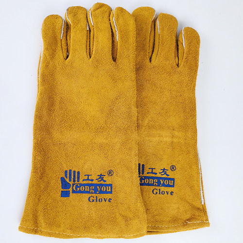 工友隔热加托焊工手套牛皮双层加厚手套船厂电焊手套工友电焊手套