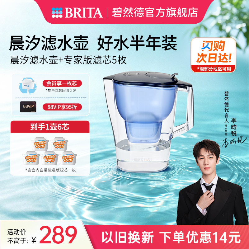 BRITA碧然德滤水壶滤芯净水器家用净水壶晨汐壶+专家版滤芯套组