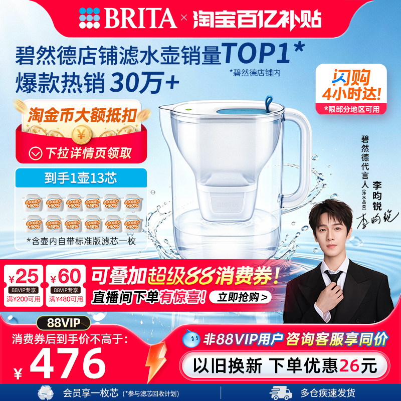 【李昀锐推荐】BRITA碧然德家用过滤水壶净水壶设计师壶1壶13芯