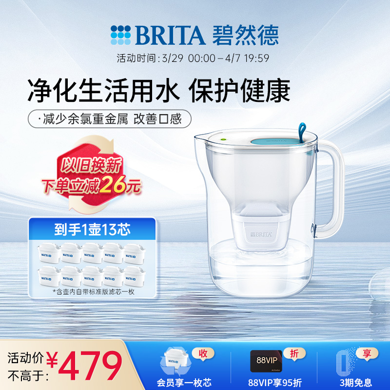 BRITA碧然德过滤水壶净水净水壶设计师壶系列1壶13芯滤水壶套组