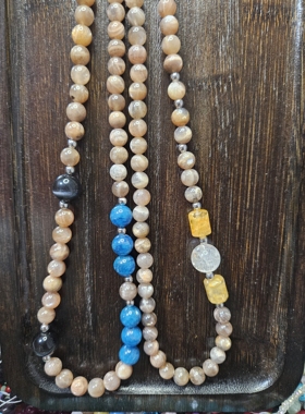 天然石项链黑金骨干蓝磷灰四季幽灵水晶项链