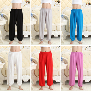 睡裤女夏纯棉绸长裤绵绸灯笼裤宽松人造棉男薄款裤子成人防蚊裤