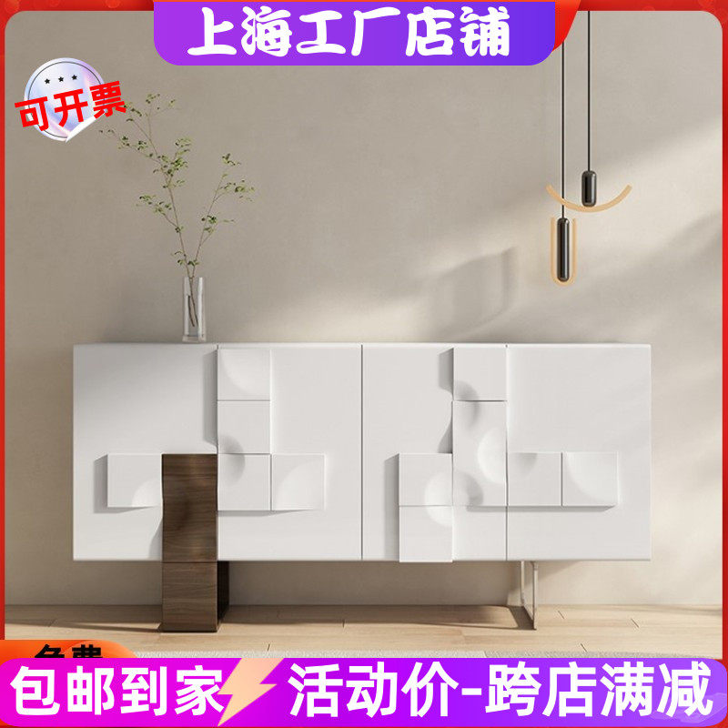 白色钢琴烤漆餐边柜个性艺术入户玄关柜现代简约储物柜网红茶水柜