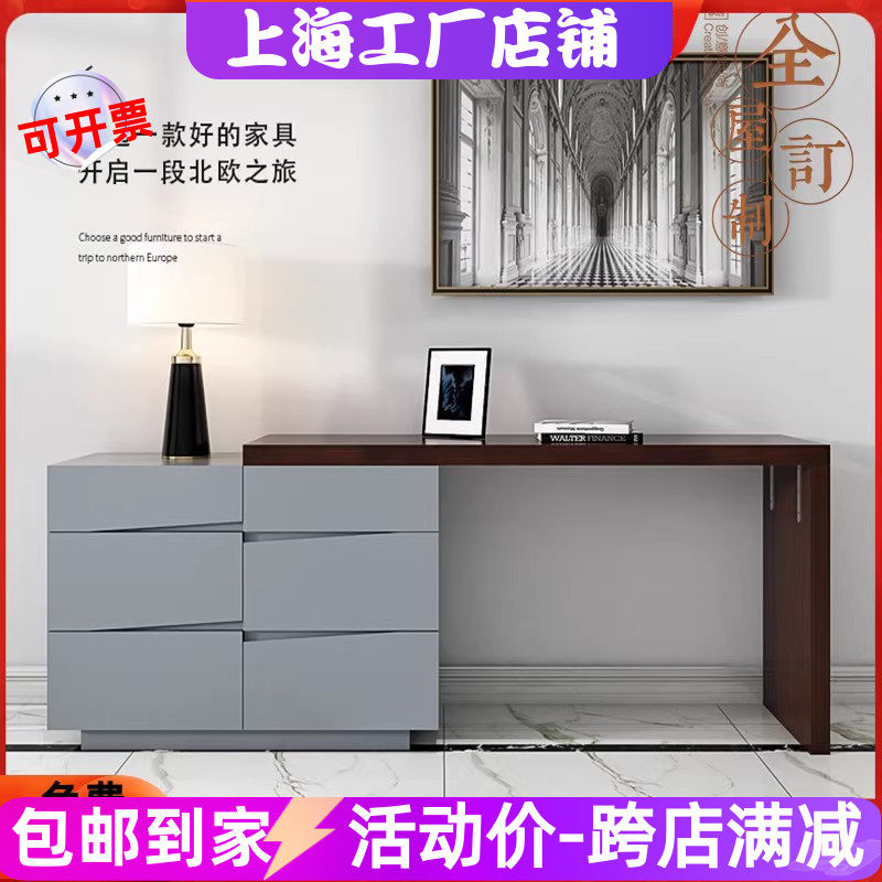 新品钢琴烤漆梳妆台桌现代简约卧室可伸缩书桌电视柜组合个性斗柜