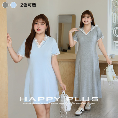 蕾丝连帽收腰A字连衣裙润其9126大码长短款休闲舒爽奥代尔连衣裙