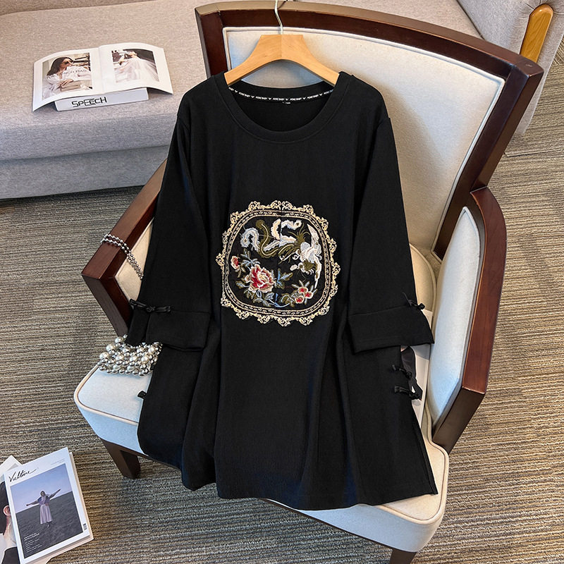 300斤胖妹妹大码女装胸围150加肥加大时尚宽松新中式T恤衫6572