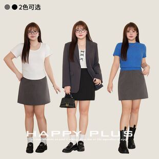 加肥加大码女装200斤胖mm夏高腰显瘦A字灰色黑色西装半身短裙半裙