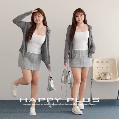 happyhut加肥加大码女装200斤胖mm夏ins时髦抽绳休闲短裙休闲套装