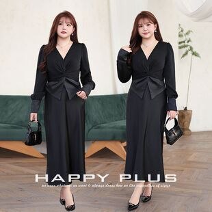 happyhut加肥加大码女装200斤胖mm优雅通勤V领收腰衬衫半身裙套装