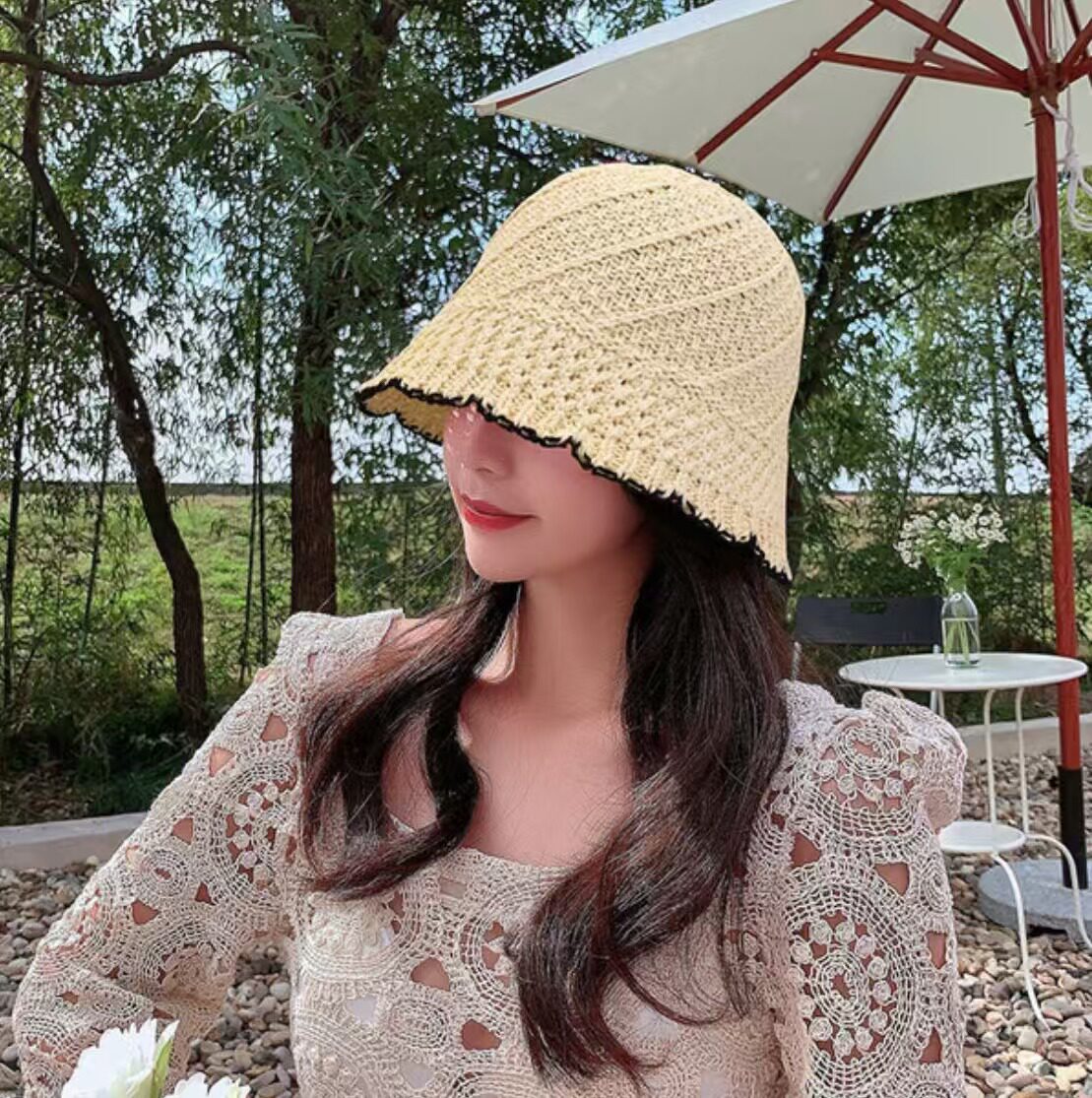 韩国显脸小女士草编防晒帽防紫外线渔夫帽子夏季时尚旅游遮阳盆帽