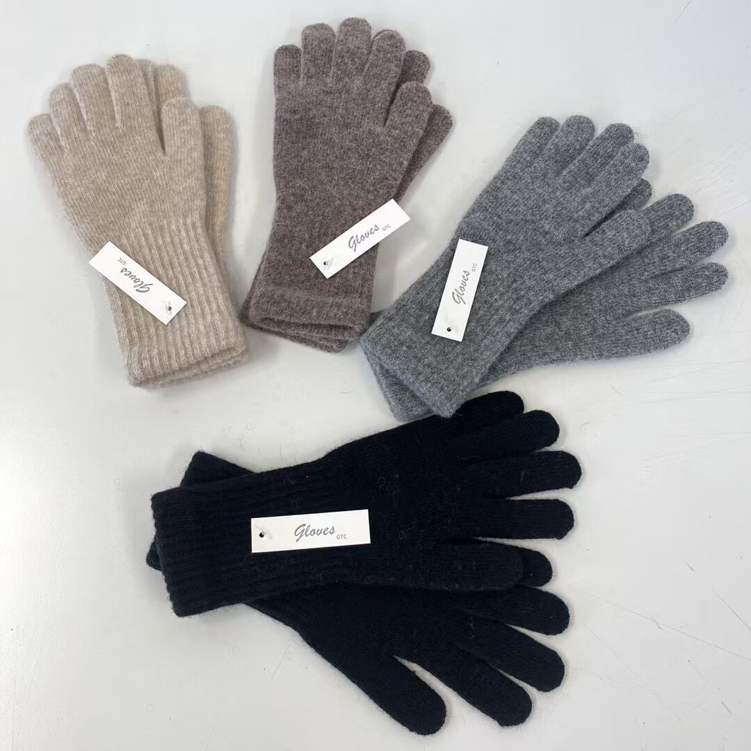 韩国代购纯色羊毛针织手套冬骑车保暖防寒护手五指分指女骑行手套