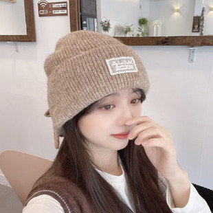 韩国东大门代购羊毛保暖毛线帽冬天时尚蝴蝶结针织帽女款防冻可爱