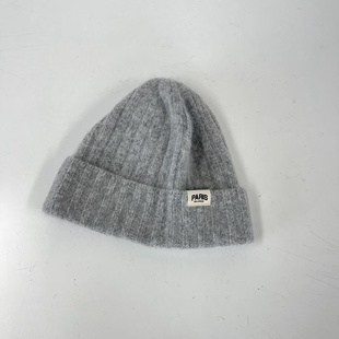 韩国代购 女毛线帽可翻下护耳帽 保暖安哥拉兔毛针织帽Paris标冬季