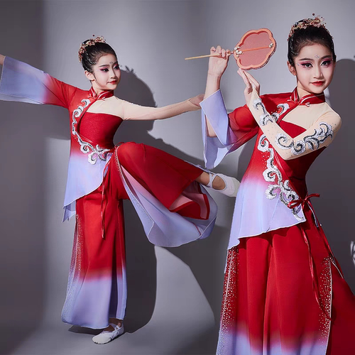 儿童古典舞蹈服女艺考扇子舞古风民族舞胶州秧歌服少儿表演服
