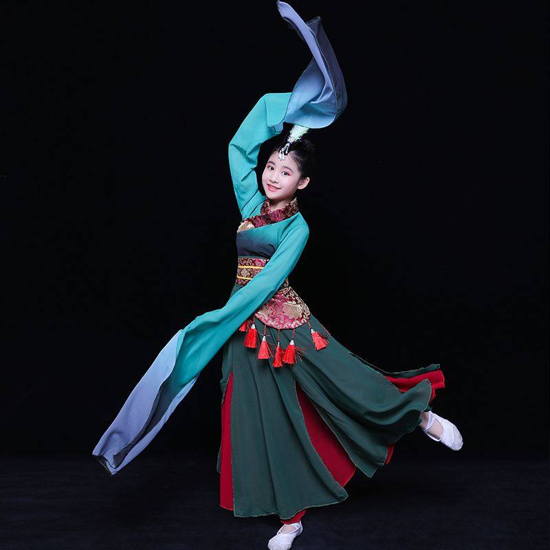 儿童水袖演出服女采薇舞蹈服汉服中国风飘逸少儿古典舞表演服装女