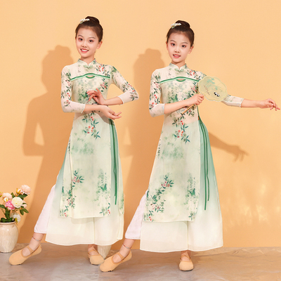 儿童女纱衣练功服大摆裙旗袍领