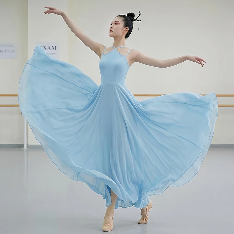 新款古典舞蹈服女飘逸吊带大摆连衣裙现代舞演出服身韵艺考练功服图片