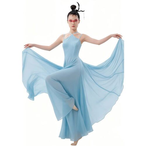 新款古典舞蹈服女吊带连衣裙现代舞长裙大摆飘逸演出服艺考练功服