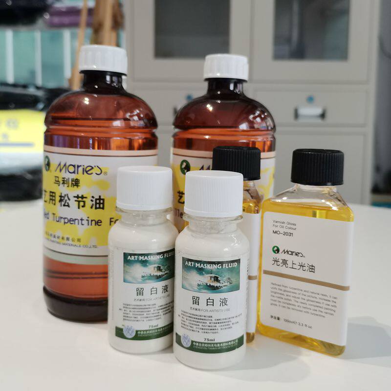 马利牌艺用松节油500ml无味稀释剂油画颜料媒介光亮上光油留白液
