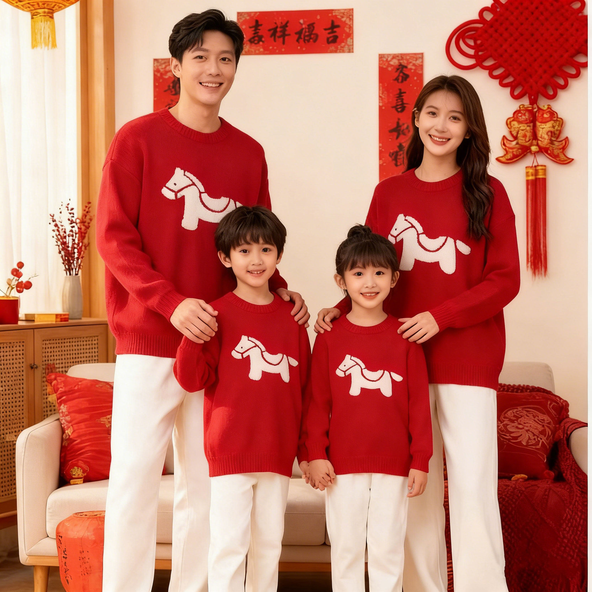 红色毛衣一家三口马年亲子装冬装2026新款新年拜年母子母女全家福,童装/婴儿装/亲子装,毛衣/针织衫,淘宝优惠券,粉丝福利购,淘宝优惠卷