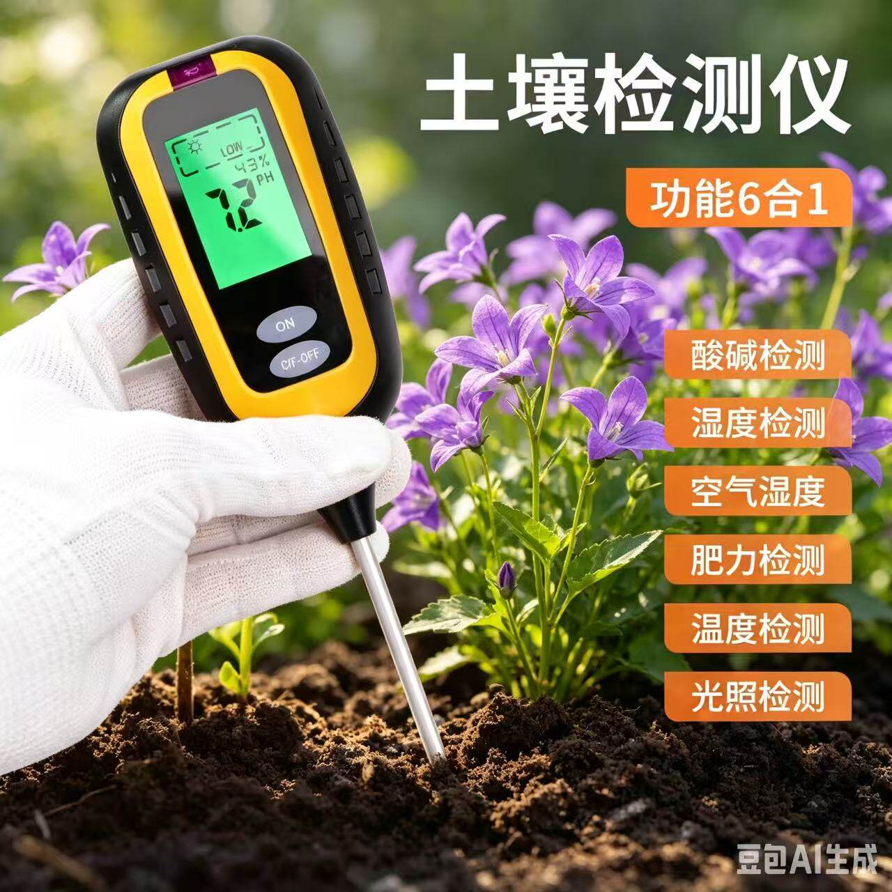 土壤测试仪土壤湿度计肥沃soil温度土壤ph计湿度六合1 土壤检测仪