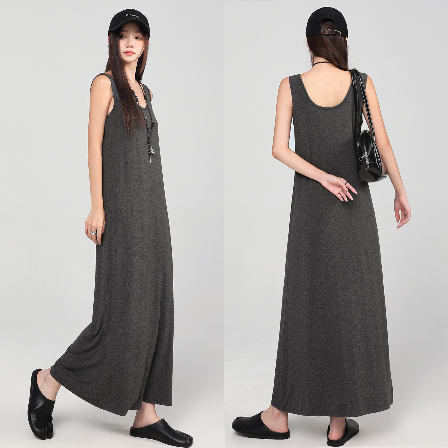 莫代尔长裙A字遮肚吊带裙外穿无袖背心大摆裙宽松打底连衣裙女装