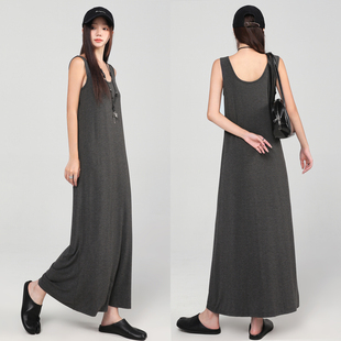 莫代尔长裙A字遮肚吊带裙外穿无袖 背心大摆裙宽松打底连衣裙女装
