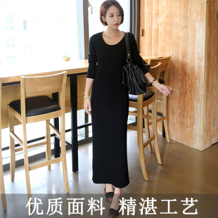 莫代尔修身显瘦韩版气质黑色秋款2026新款女春装长女式长袖连衣裙