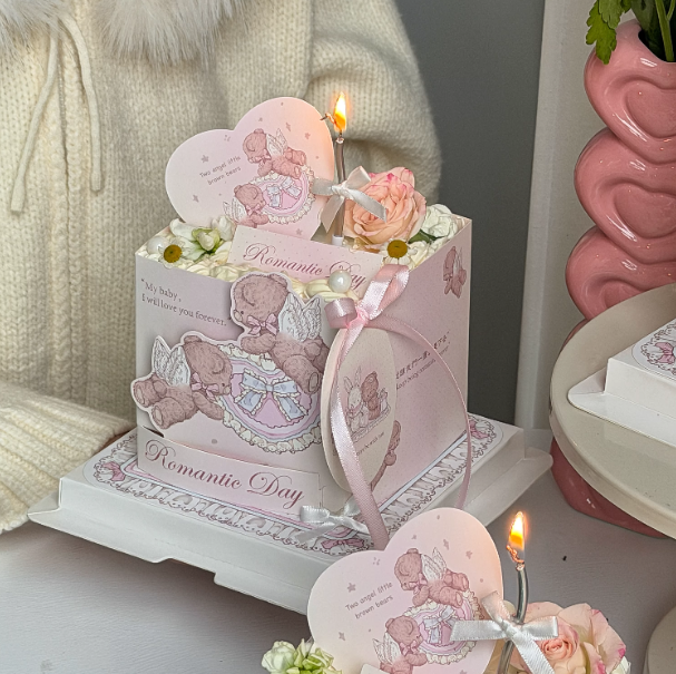 抱抱酱原创版权情人节正方形四寸粉色天使小熊蛋糕围边装饰配件,节庆用品/礼品,蛋糕/烘焙装饰用品,淘宝优惠券,粉丝福利购,淘宝优惠卷