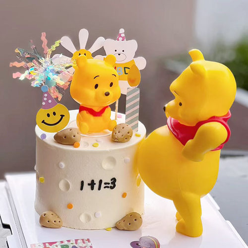 大肚子维尼熊蛋糕装饰摆件可爱小熊孕妇妈妈老婆生日快乐烘焙插件